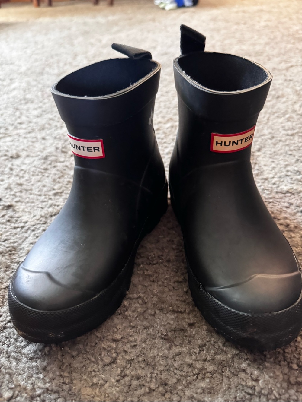 Hunter Kids Black Short Rain Boots with Red Logo